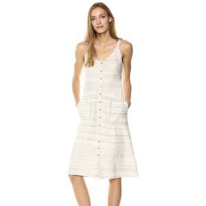 Lucky Brand Cream and Black Stripe Button Up Jersey Knit Sleeveless Midi Dress
